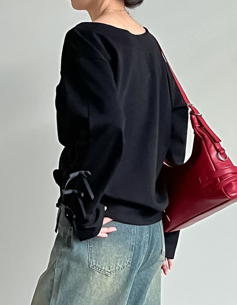 ライトポンチマルチウェイ袖リボントップス