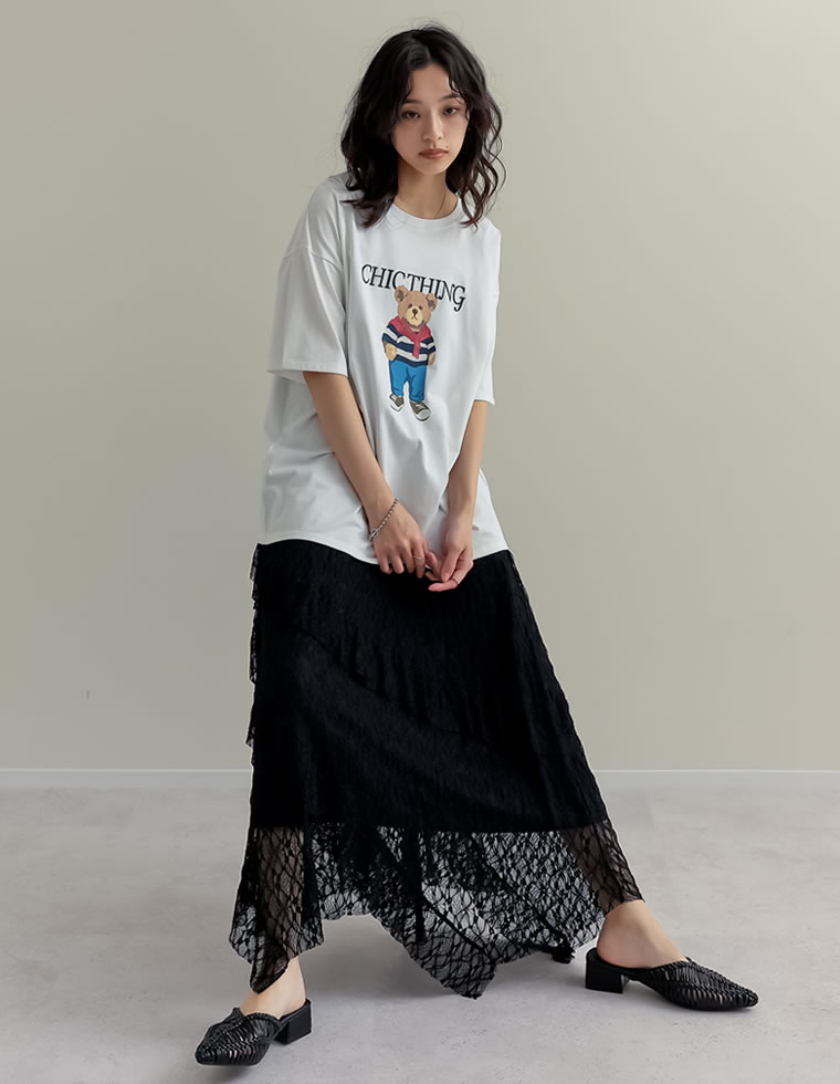 レースティアードアシンメトリースカート