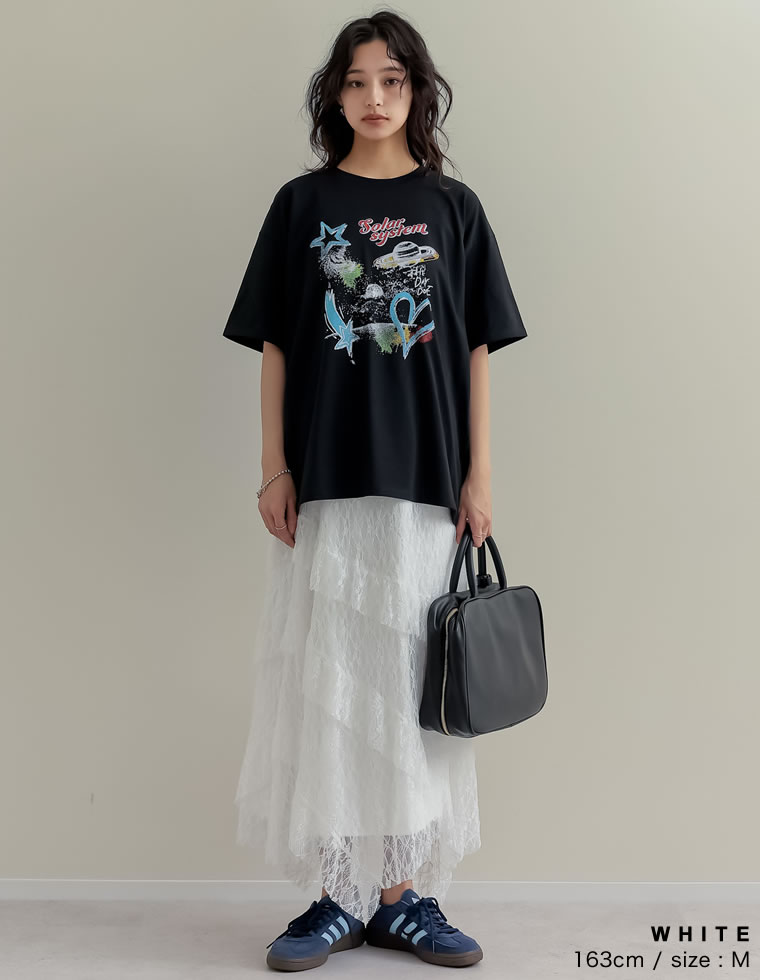 レースティアードアシンメトリースカート