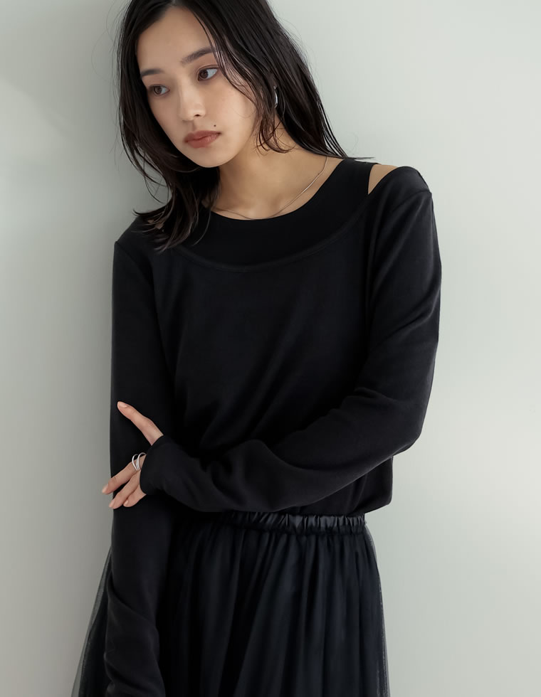配色スムースカットソーロングTシャツ