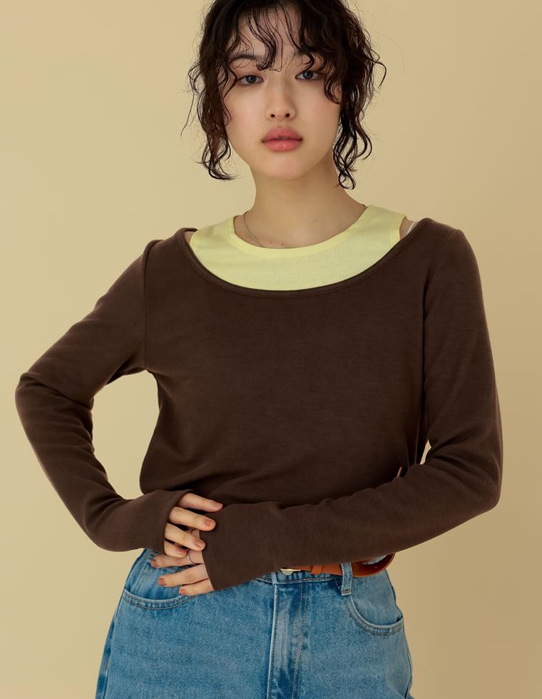 配色スムースカットソーロングTシャツ