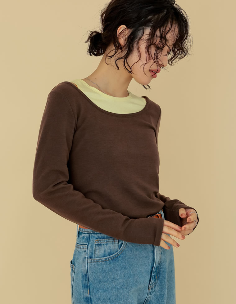 配色スムースカットソーロングTシャツ