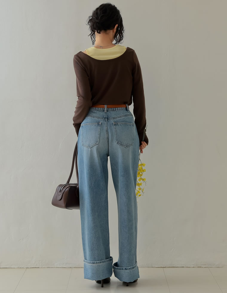 配色スムースカットソーロングTシャツ