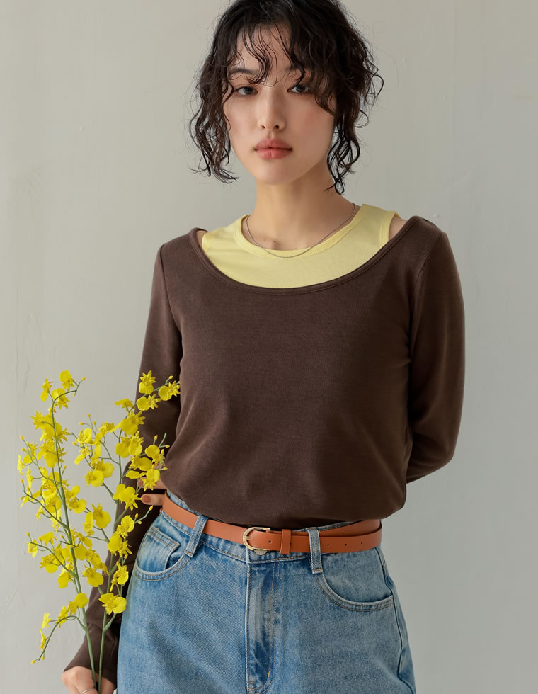 配色スムースカットソーロングTシャツ