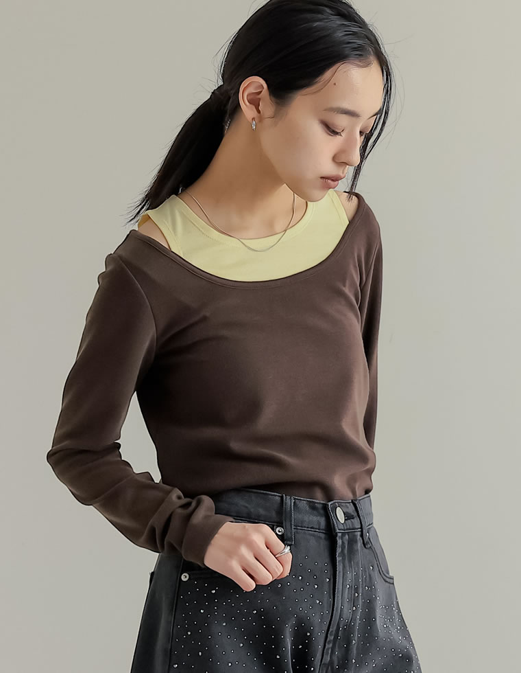 配色スムースカットソーロングTシャツ