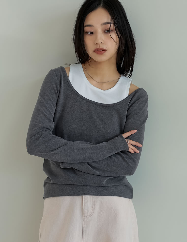 配色スムースカットソーロングTシャツ
