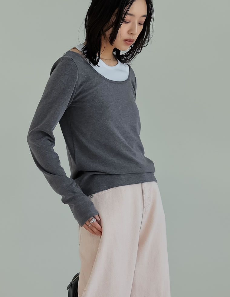 配色スムースカットソーロングTシャツ