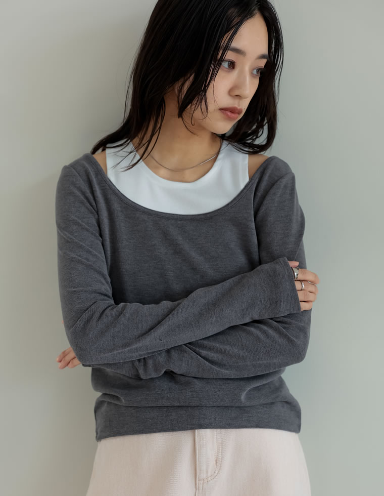 配色スムースカットソーロングTシャツ
