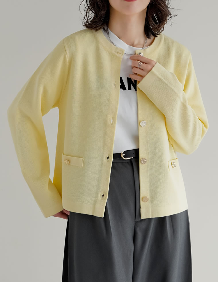 メタリックボタンカーディガン