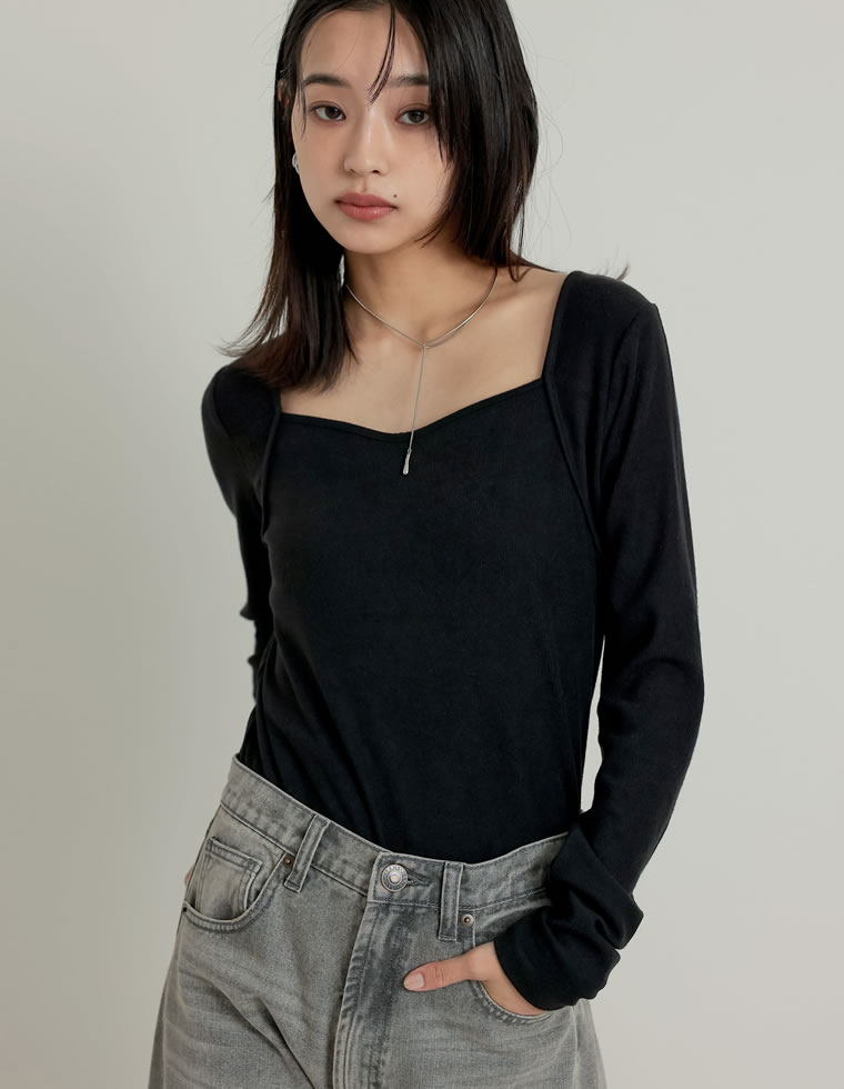 スムースリブハートネックロングＴシャツ