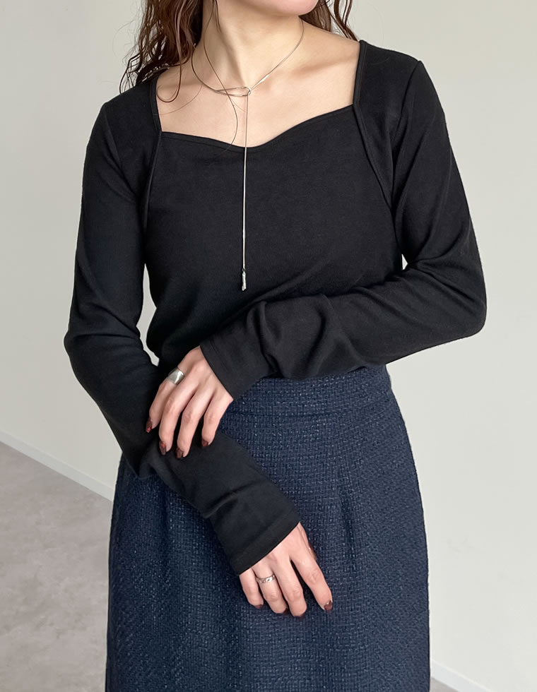 スムースリブハートネックロングＴシャツ