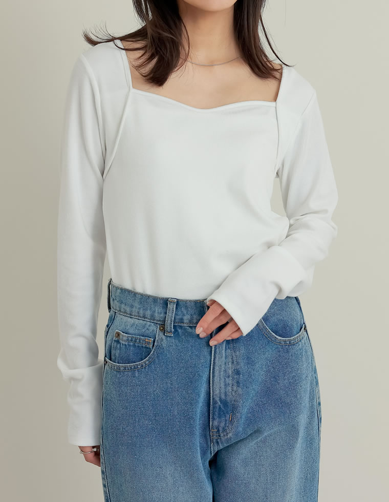 スムースリブハートネックロングＴシャツ