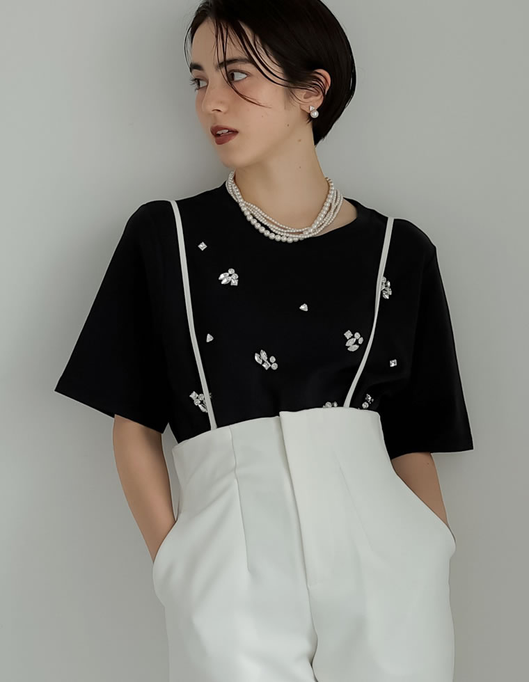 スムースコットンビジューデザインTシャツ