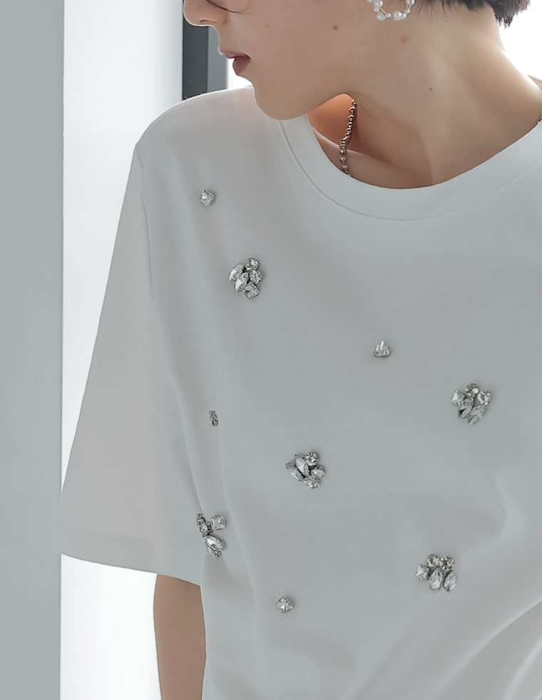 スムースコットンビジューデザインTシャツ