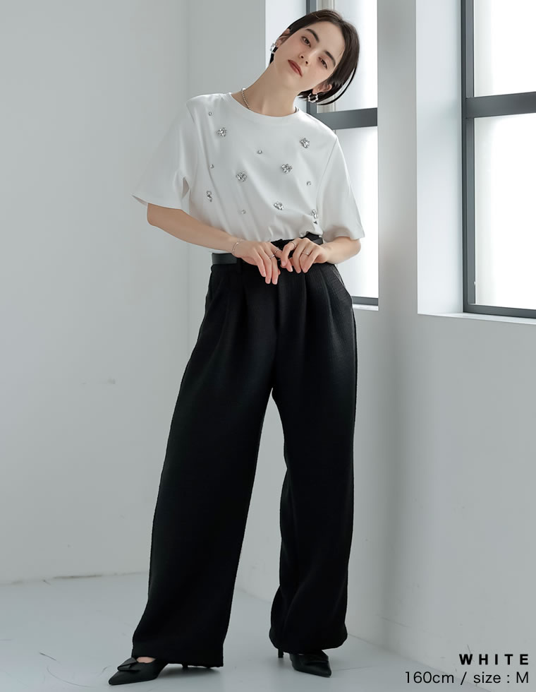 スムースコットンビジューデザインTシャツ