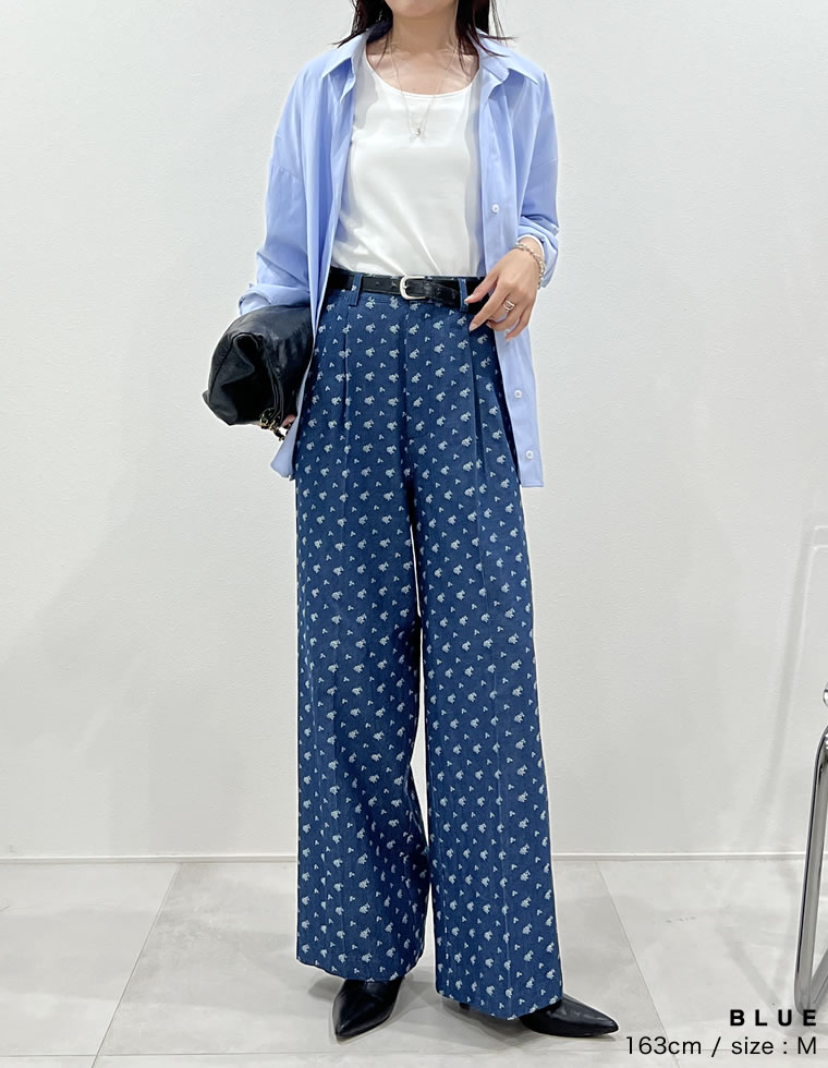 フラワー刺繍デニムワイドパンツ
