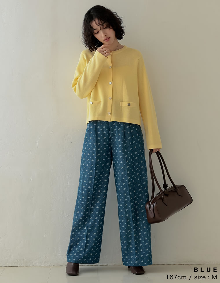 フラワー刺繍デニムワイドパンツ