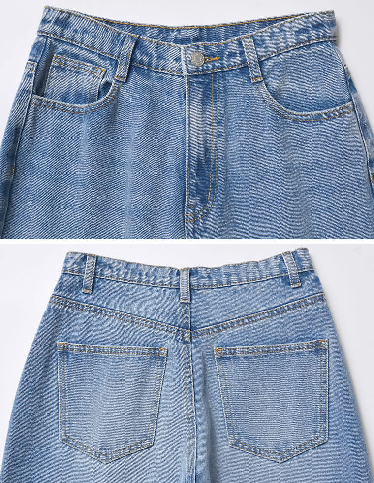 コットンロールアップワイドデニムパンツ