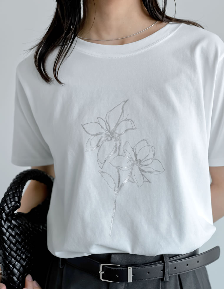 ドローイングフラワーTシャツ