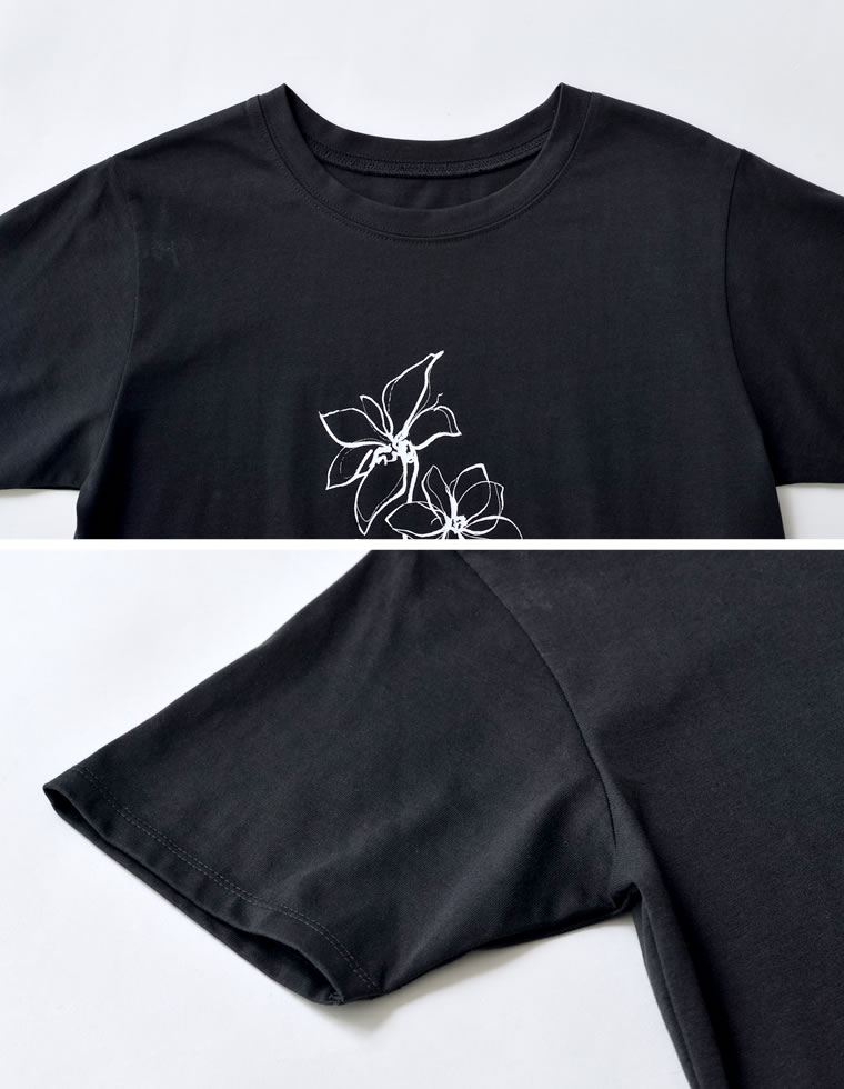 ドローイングフラワーTシャツ