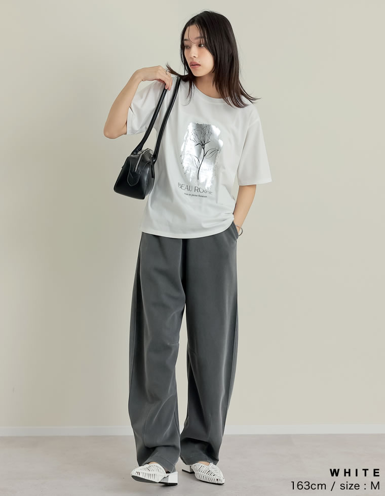 接触冷感・UV天竺箔フラワーTシャツ