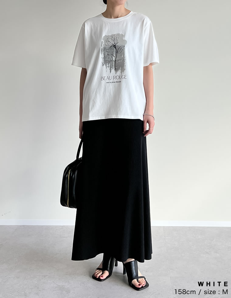 接触冷感・UV天竺箔フラワーTシャツ