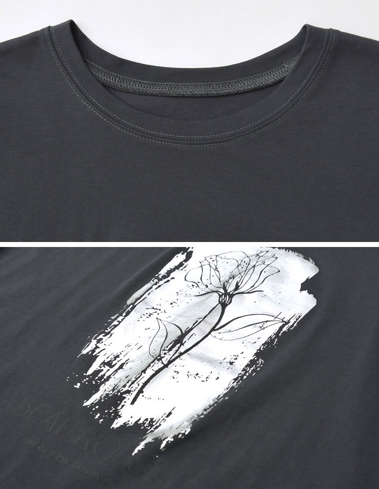 接触冷感・UV天竺箔フラワーTシャツ
