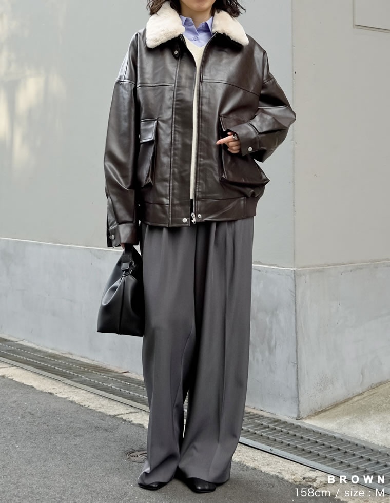 フェイクレザーティペット付きブルゾン