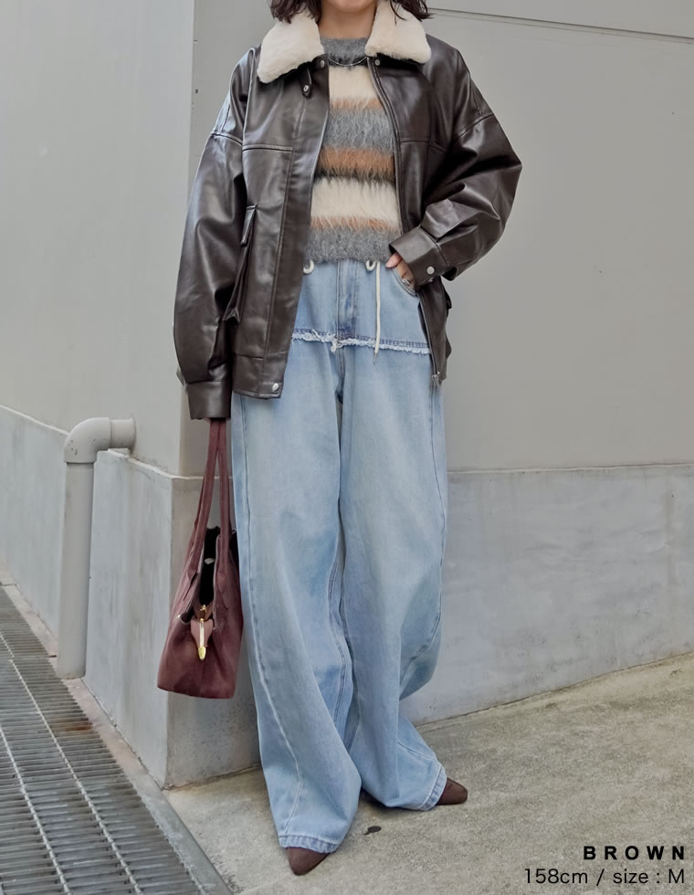 フェイクレザーティペット付きブルゾン