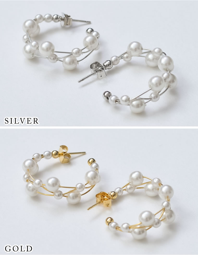 フェイクパールフープピアス