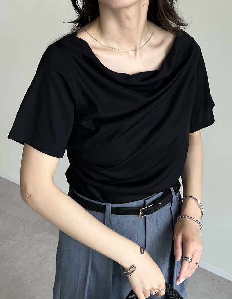 リブカットソードレープTシャツ