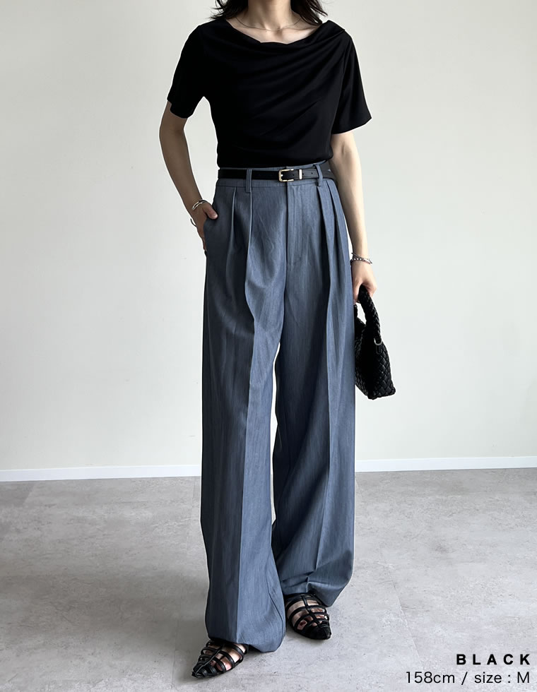 リブカットソードレープTシャツ