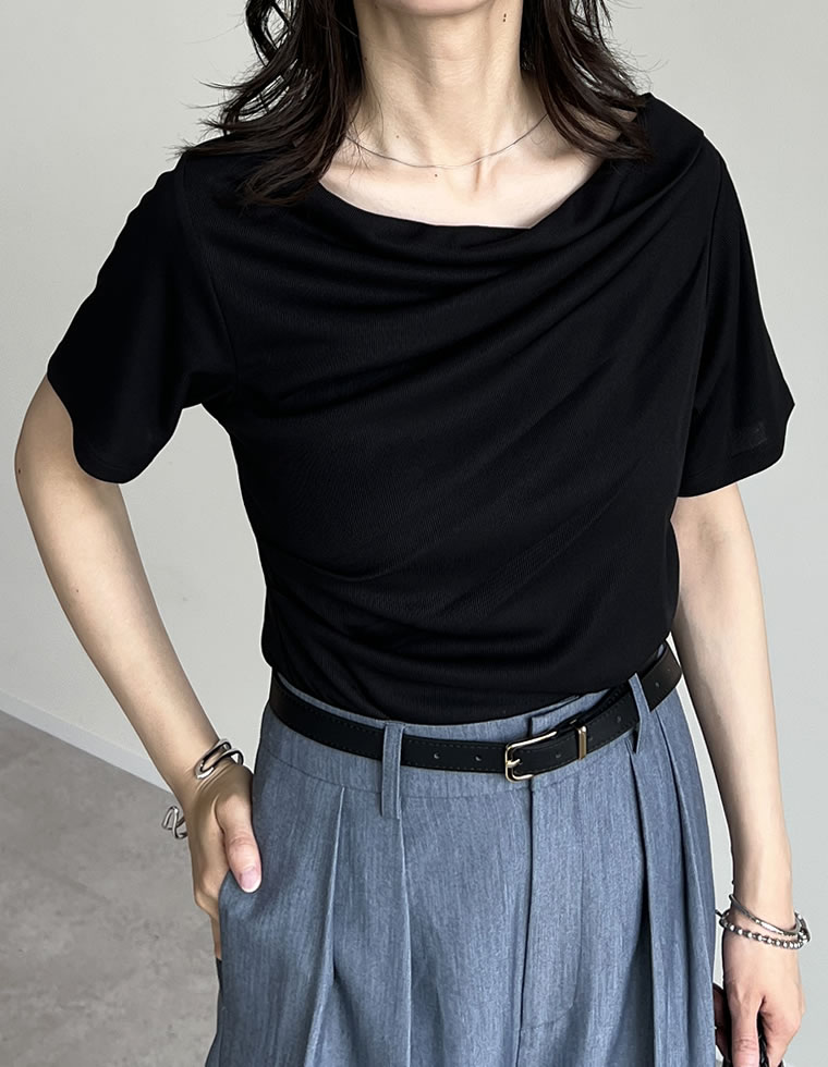 リブカットソードレープTシャツ