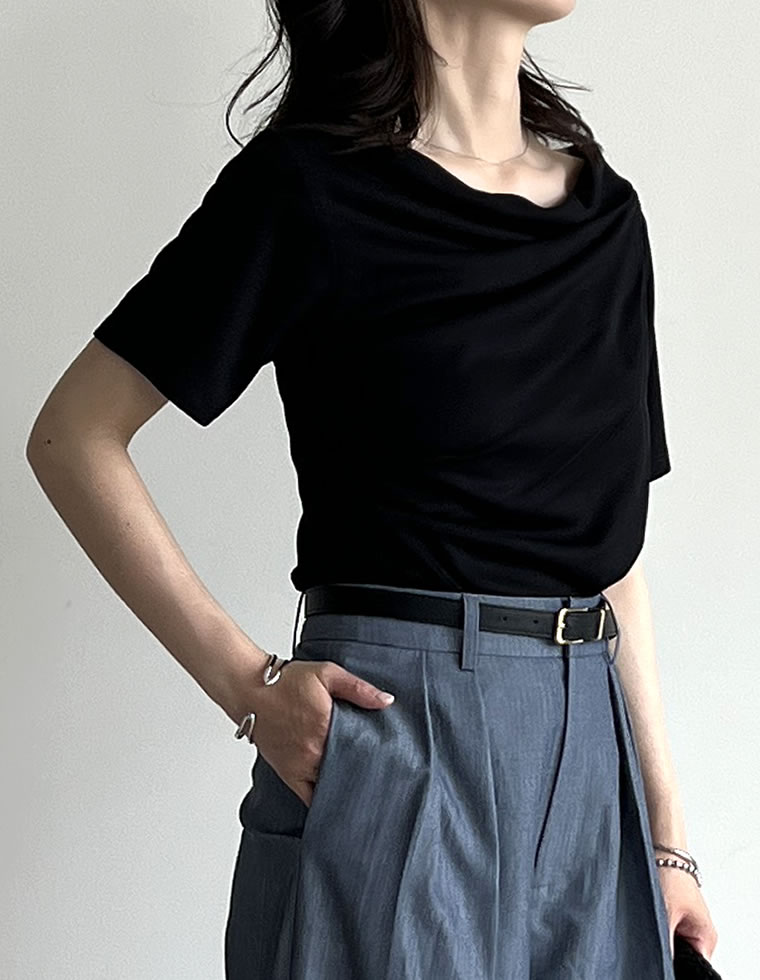 リブカットソードレープTシャツ
