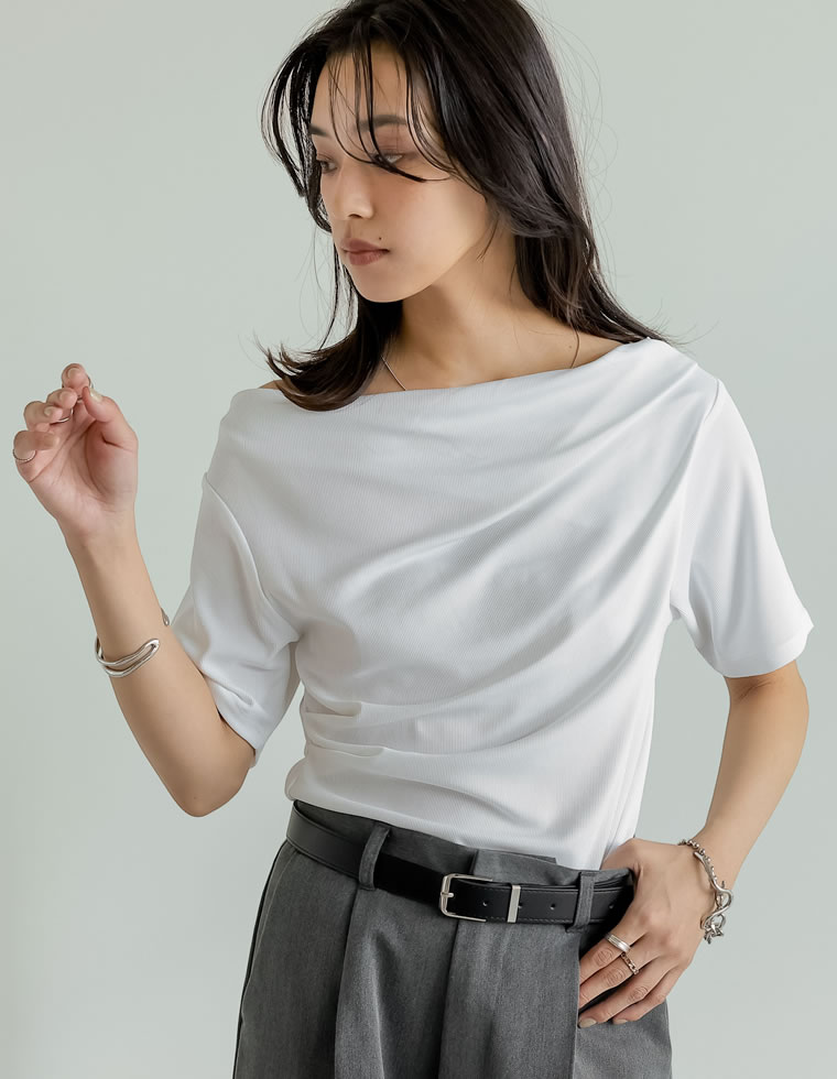 リブカットソードレープTシャツ