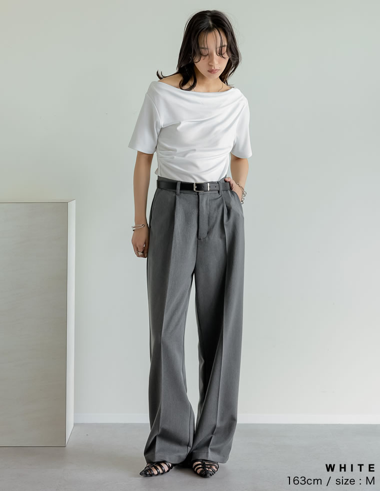 リブカットソードレープTシャツ