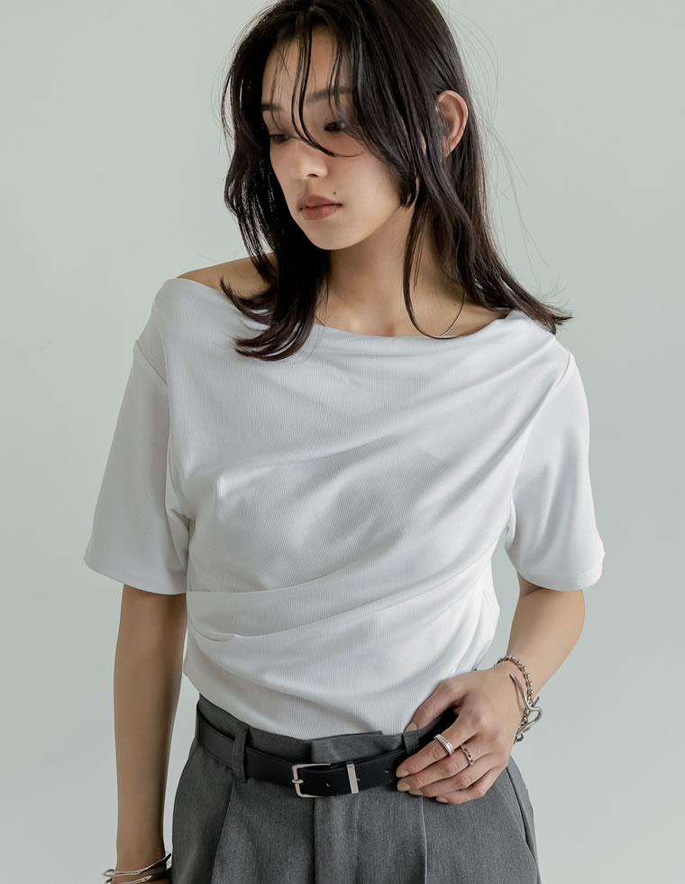 リブカットソードレープTシャツ