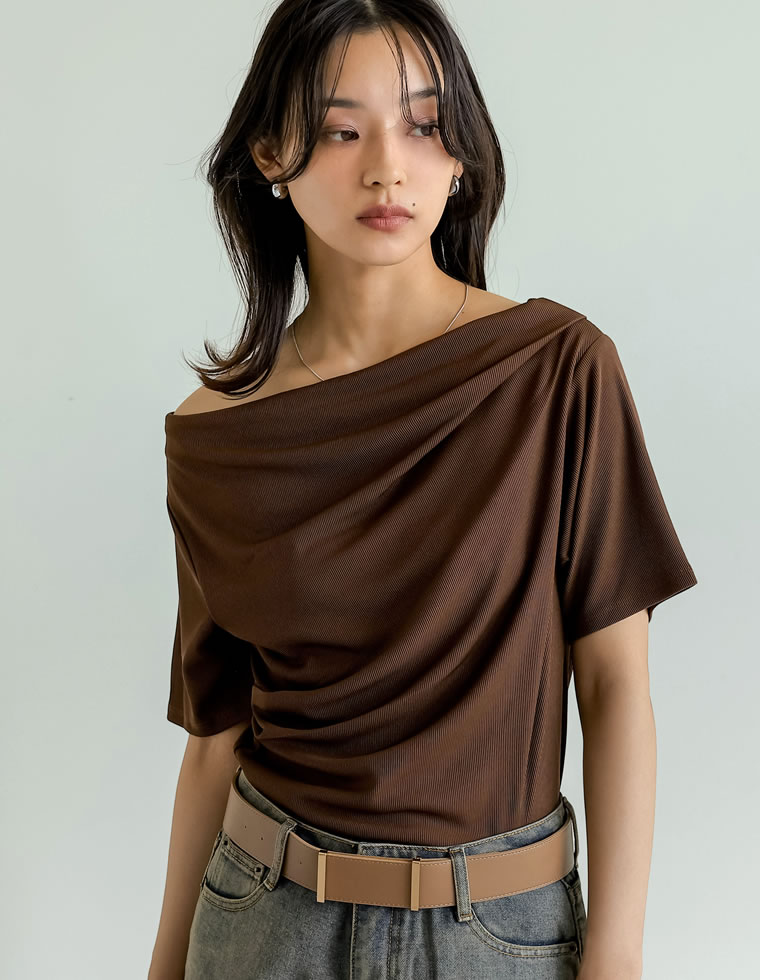 リブカットソードレープTシャツ