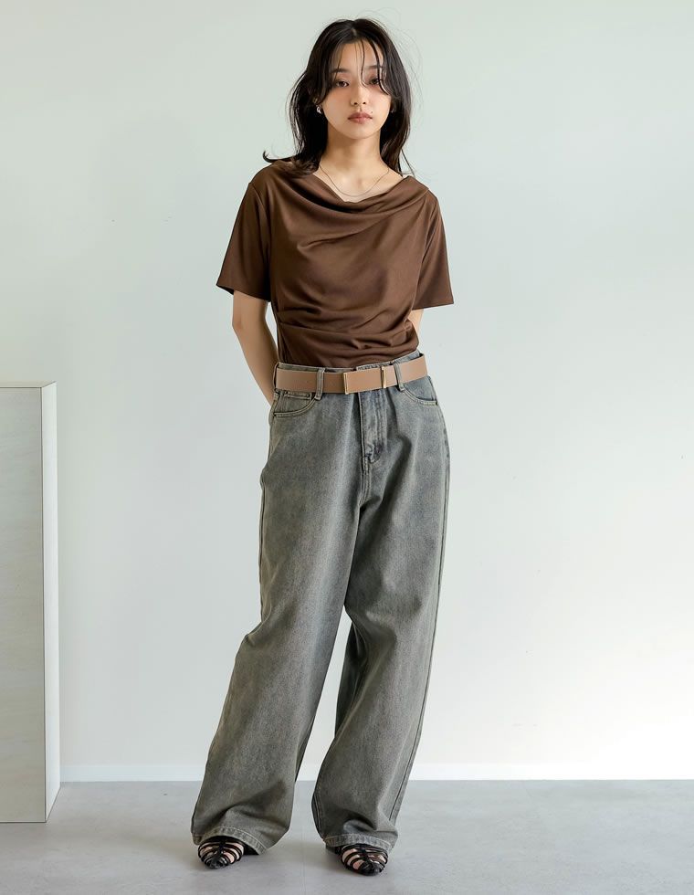 リブカットソードレープTシャツ