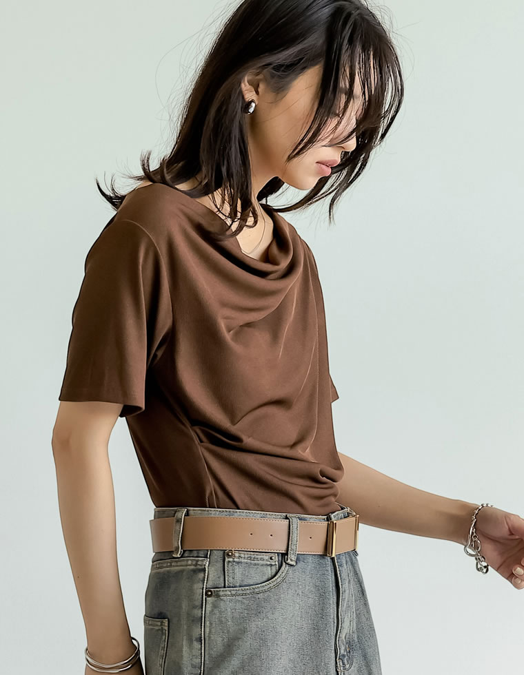リブカットソードレープTシャツ