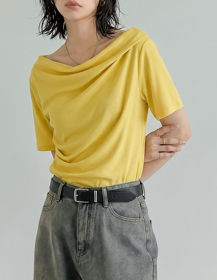 リブカットソードレープTシャツ