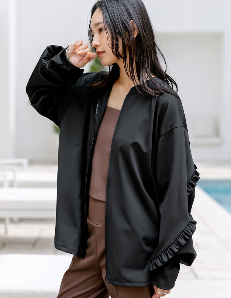 ラッシュガード袖フリルZIPブルゾン