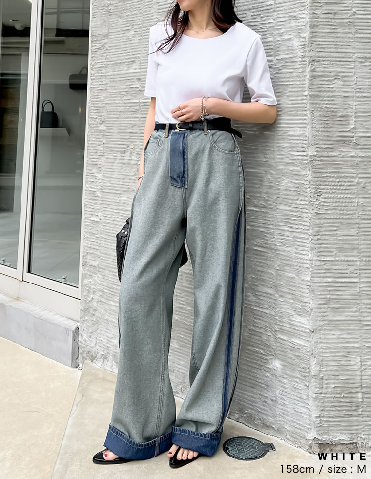 冷感マシュマロカットソーショルダーパッド半袖トップス