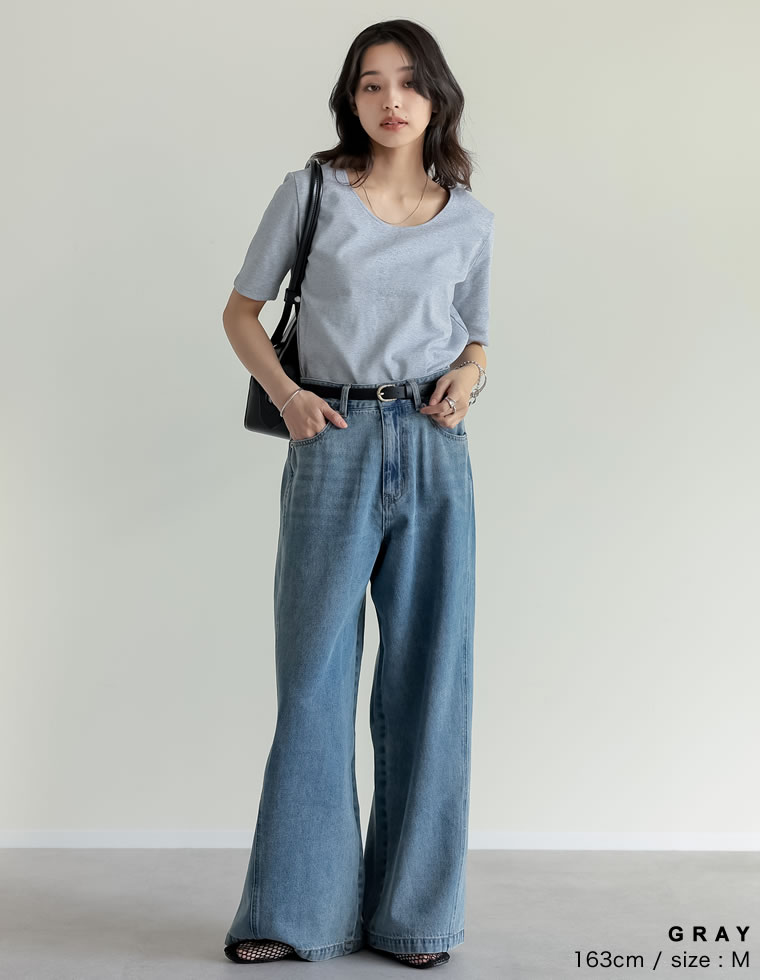 冷感マシュマロカットソーショルダーパッド半袖トップス