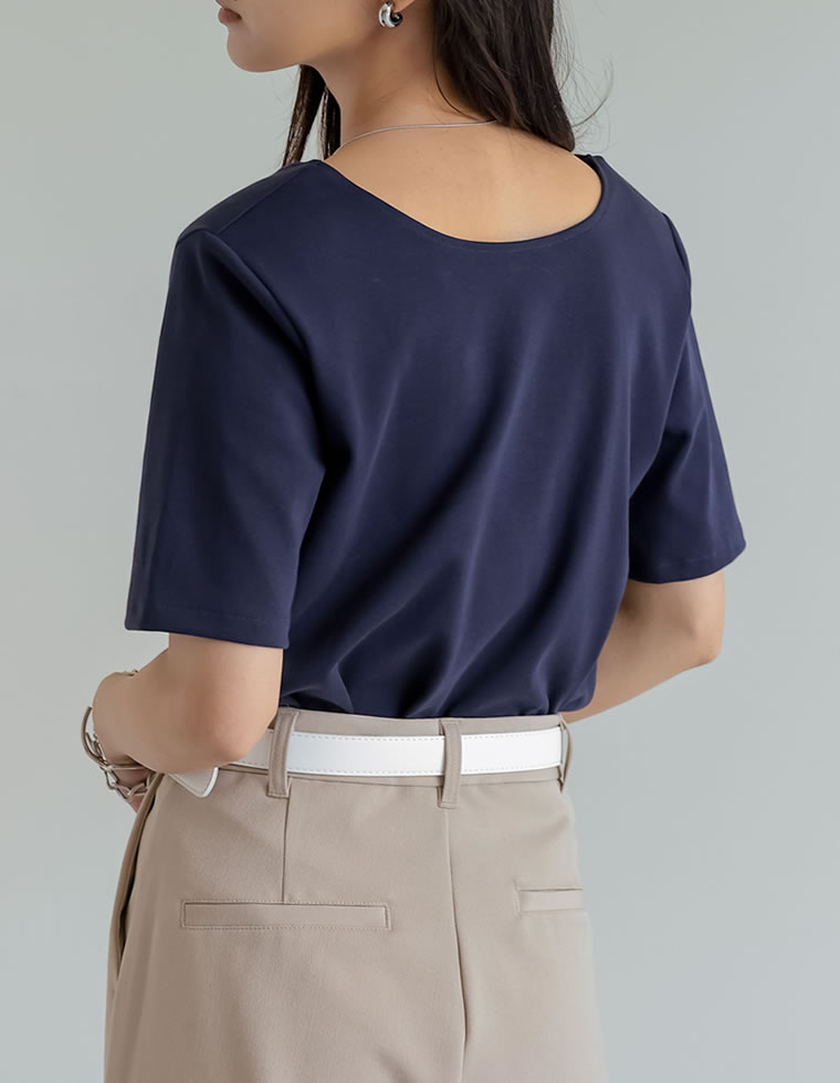 冷感マシュマロカットソーショルダーパッド半袖トップス