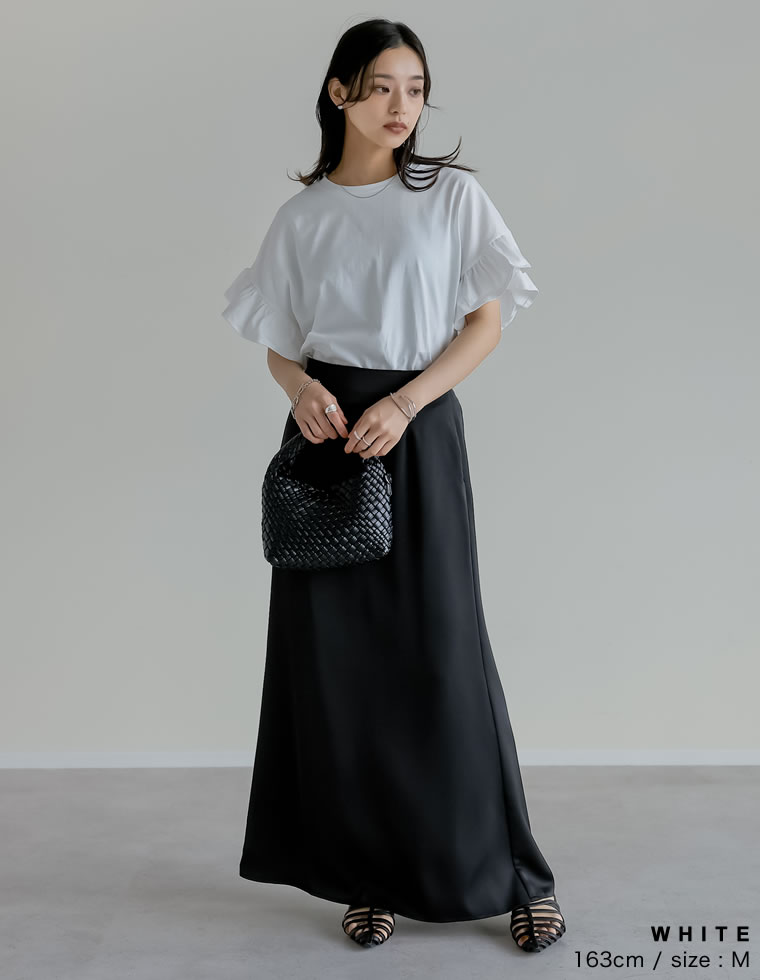 綿天竺ショルダーフリルTシャツ
