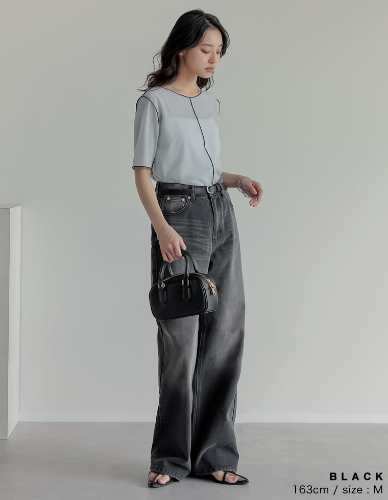 コットンデニムワイドストレートパンツ