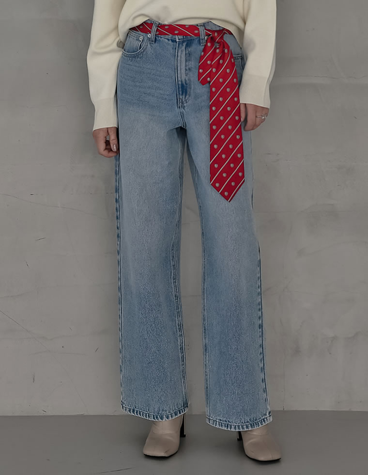 コットンデニムワイドストレートパンツ