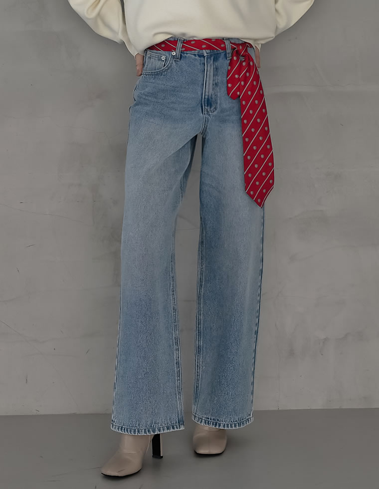 コットンデニムワイドストレートパンツ