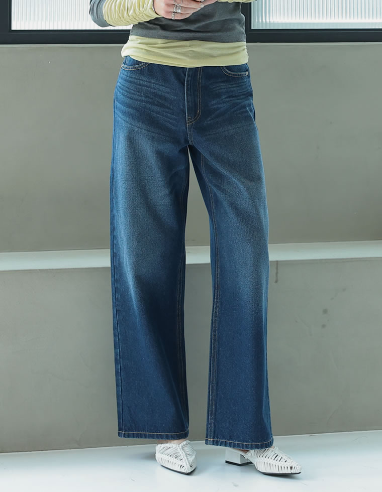 コットンデニムワイドストレートパンツ
